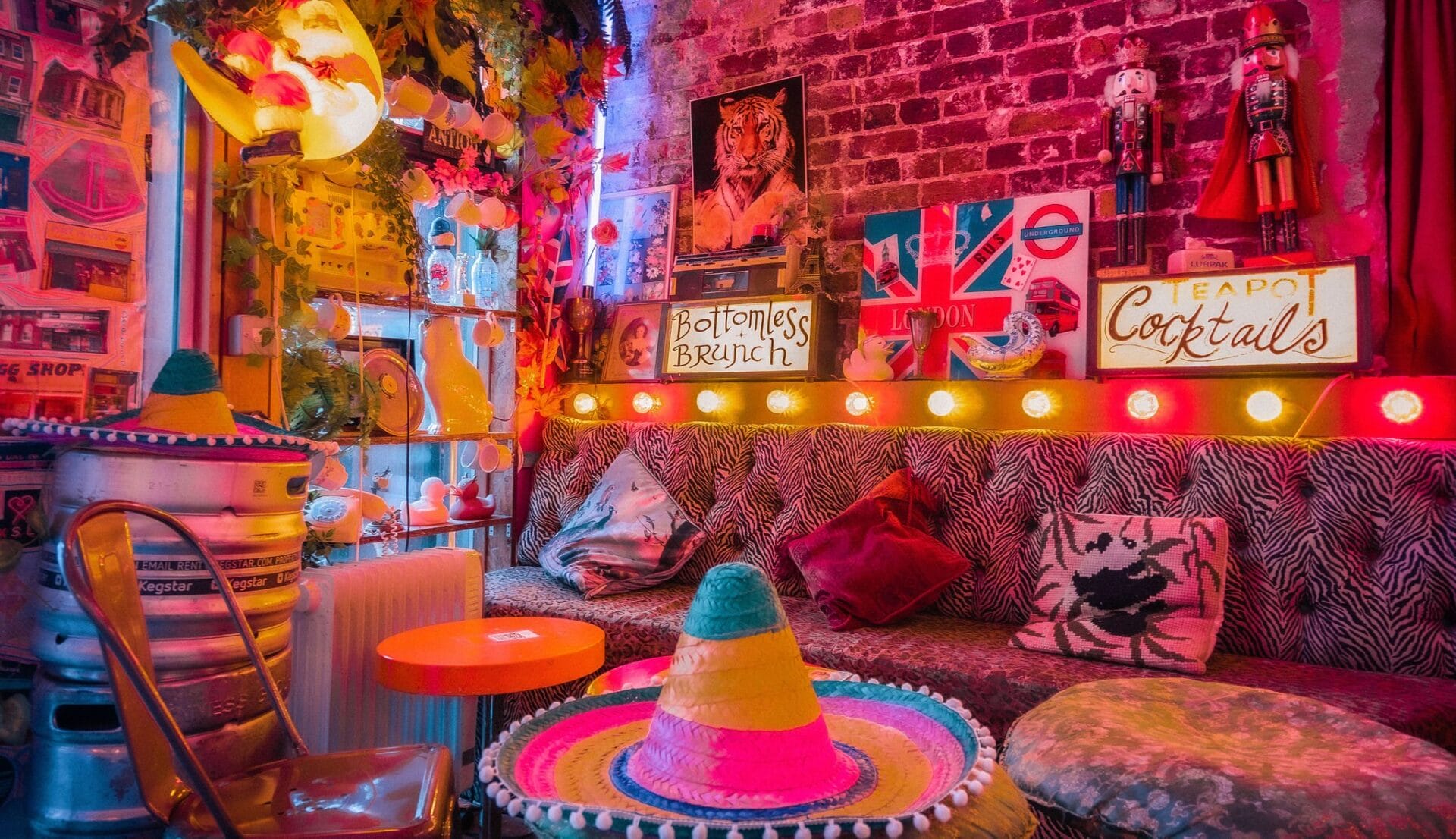 The interior seating area of Little Nans Bar.