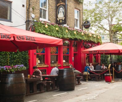 The exterior of the Dog and Bell pub in Deptford.