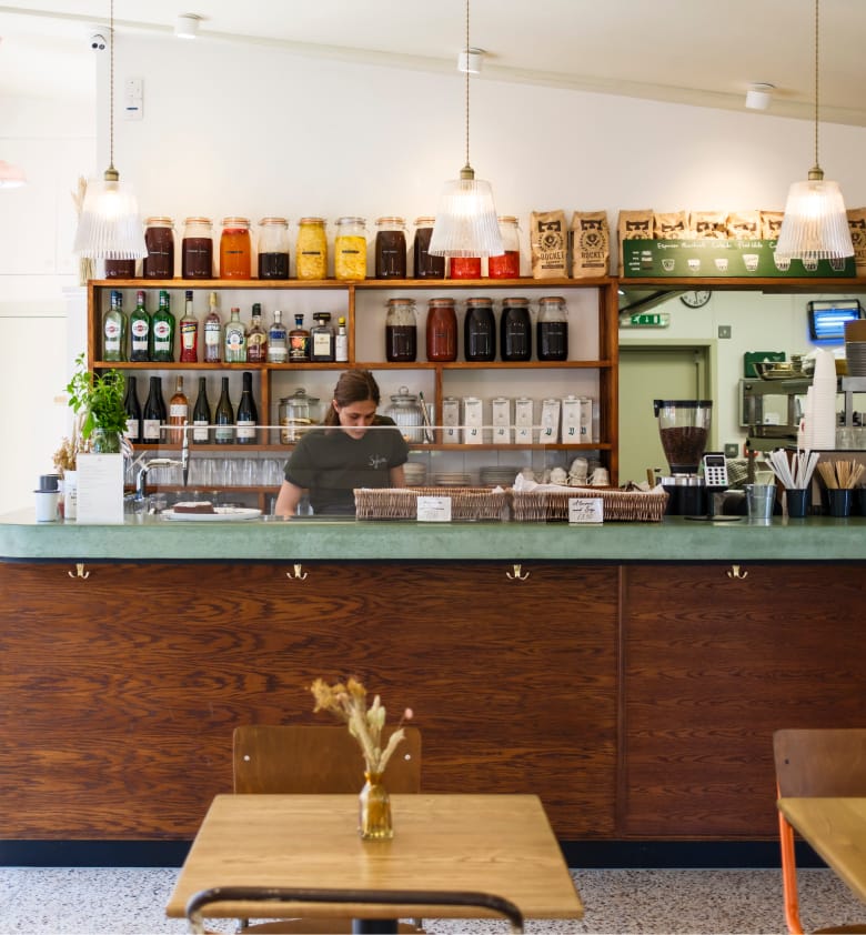 The interior of a local coffee shop/bar.