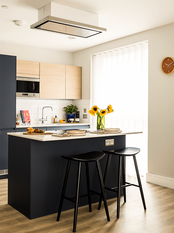 A kitchen in a Neptune Wharf apartment