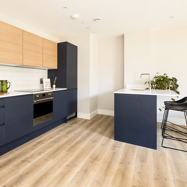 A kitchen area at Neptune Wharf