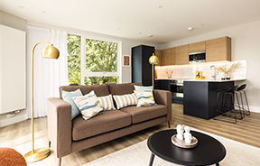 An open-plan living area at Neptune Wharf